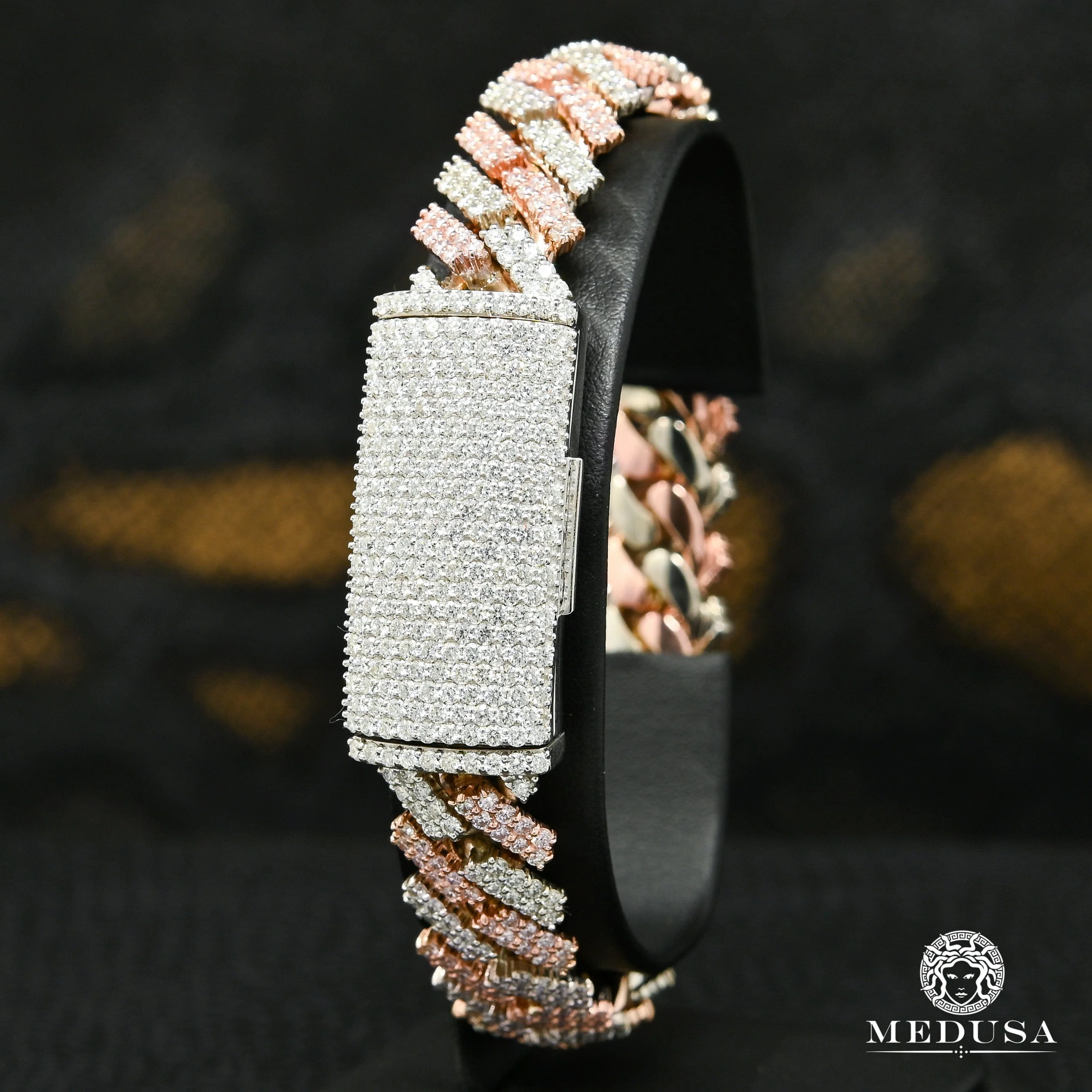 14mm Cuban Prong Bracelet Gold 2 Tones Big-Lock