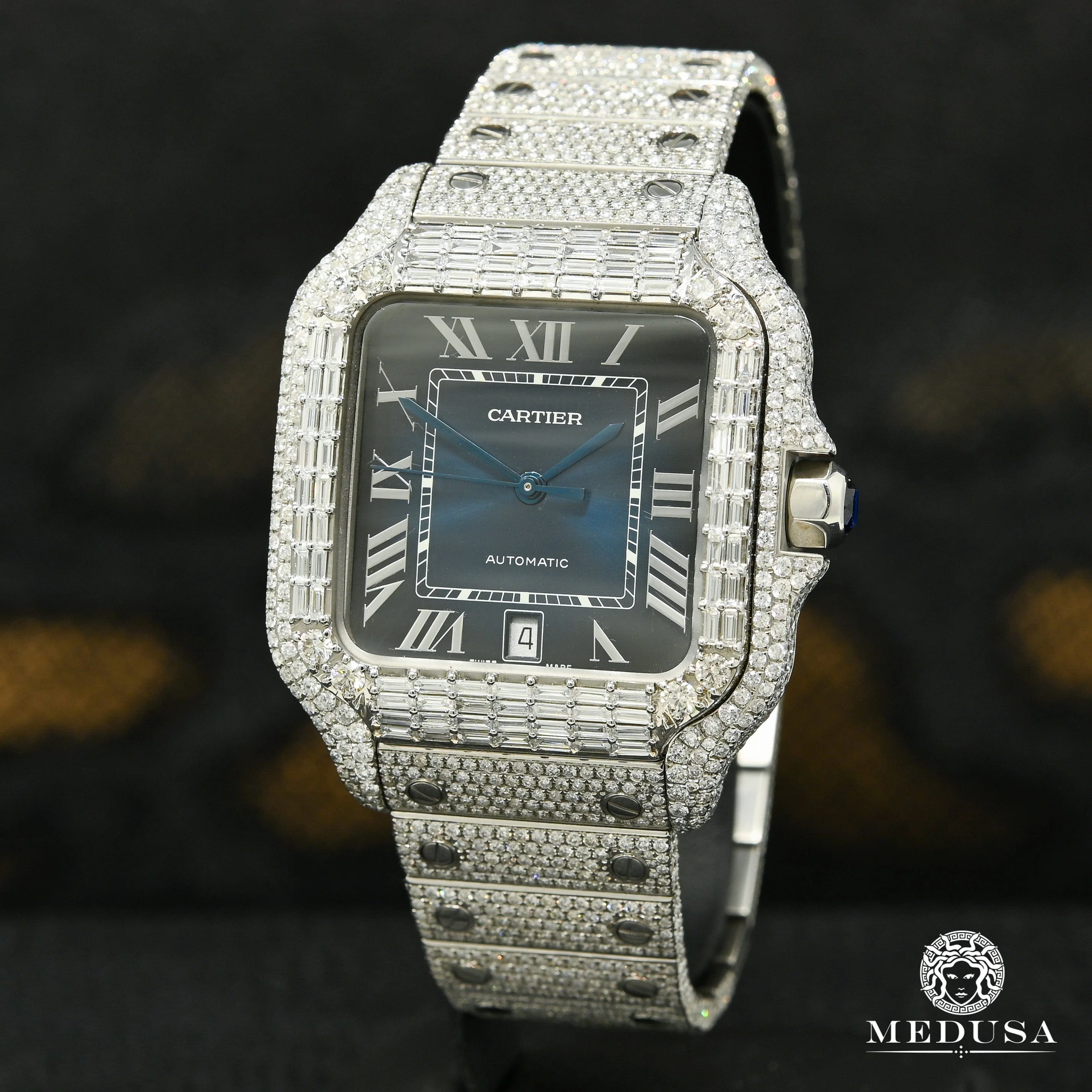 40mm Cartier Santos 100 XL - Blue Emerald Full Iced