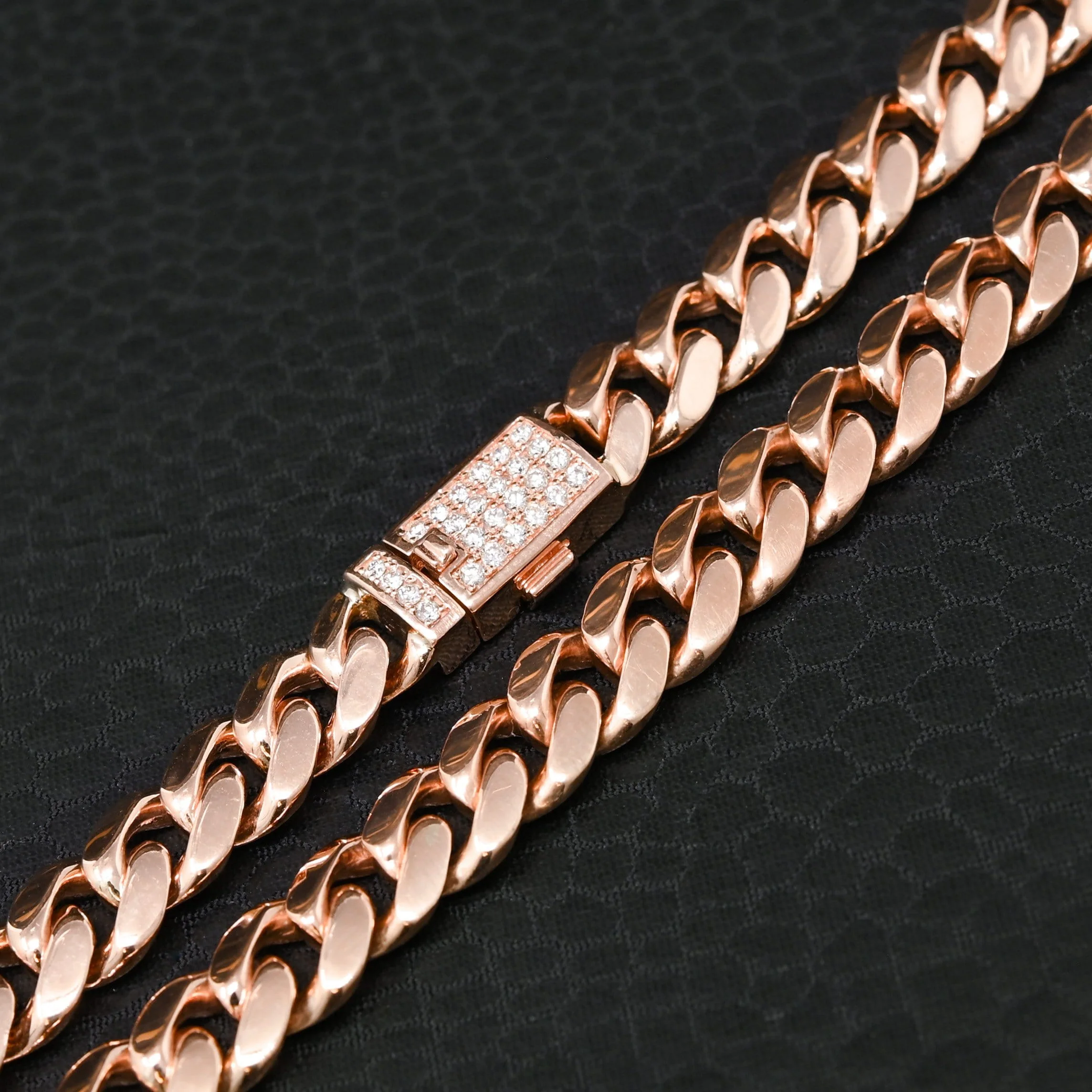 8mm Cuban Solid Diamond Lock Or Rose - Image 2