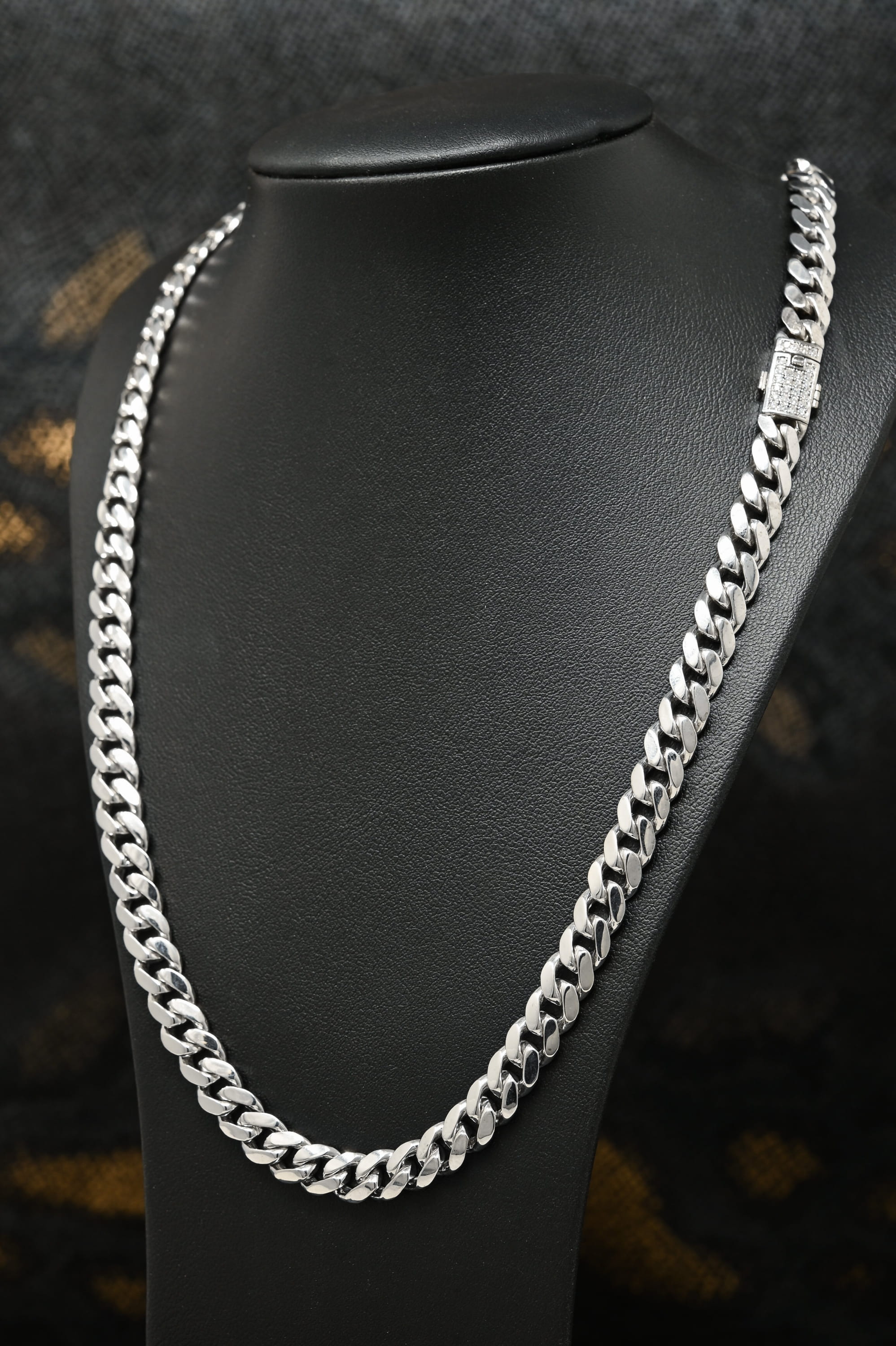 8mm Cuban Solid Diamond Lock White Gold