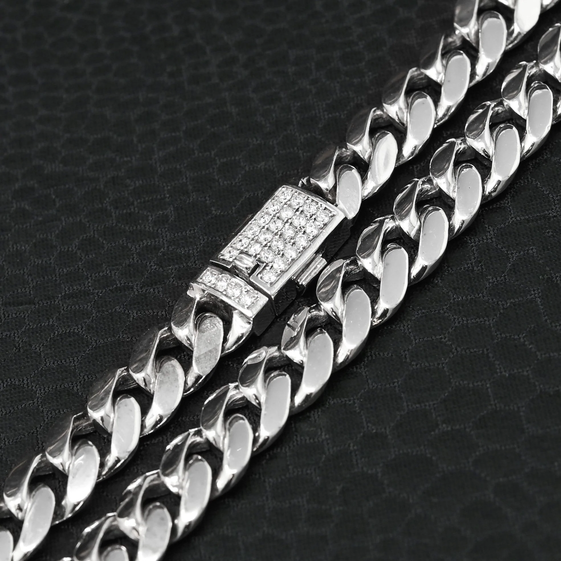 8mm Cuban Solid Diamond Lock White Gold - Image 2